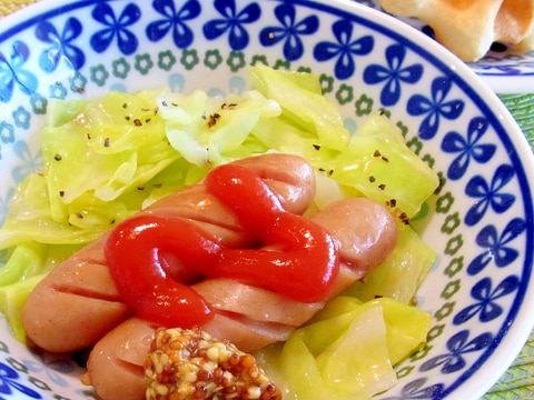 朝食に簡単おかず レンジでウインナーときゃべつ蒸し レシピ 作り方 By メリッコ 楽天レシピ